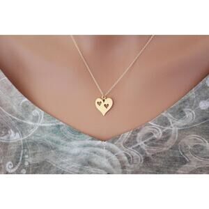 Gold Heart with Two Heart Cutouts Charm Necklace